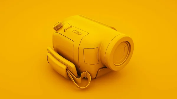 黄色いビデオカメラ。最小限のアイデアコンセプト、 3Dイラスト — ストック写真