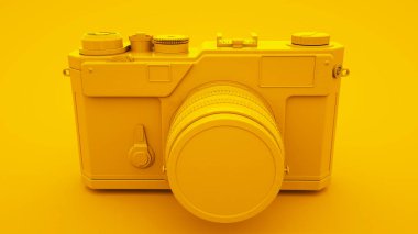 Sarı Vintage Kamera. Asgari fikir konsepti, 3d illüstrasyon