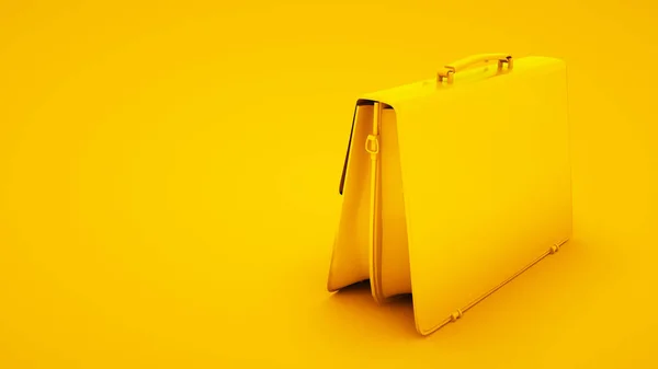 Maleta de couro em fundo amarelo. Conceito mínimo de ideia, ilustração 3D — Fotografia de Stock