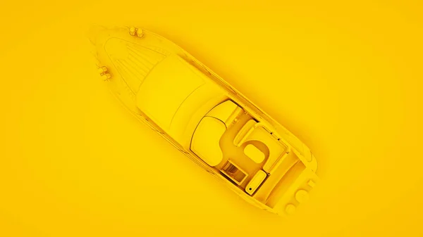 黄色背景的游艇最小概念，3D说明 — 图库照片