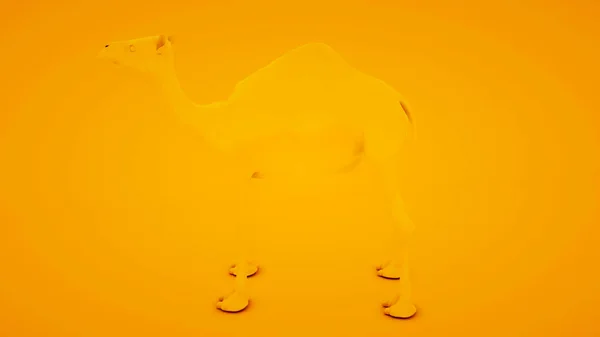 橘色背景的骆驼最小概念，3D说明 — 图库照片