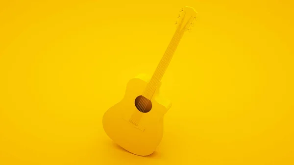 Guitare acoustique sur fond jaune. Concept d'idée minimale, illustration en 3D — Photo