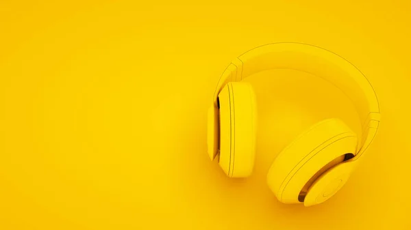 Audífonos amarillos con fondo amarillo. Concepto de idea mínima, ilustración 3D — Foto de Stock