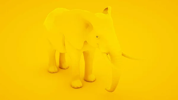 Elefante isolado no fundo amarelo. Conceito mínimo de ideia, ilustração 3D — Fotografia de Stock