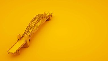 Sarı arkaplanda köprü. Asgari fikir konsepti, 3d illüstrasyon