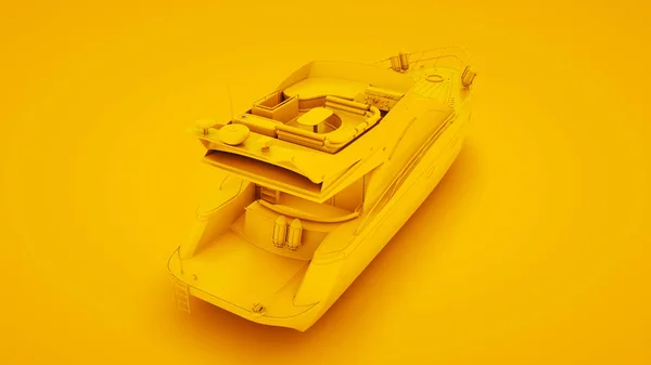 Σκάφος σε κίτρινο φόντο. Minimal ιδέα έννοια, 3D εικονογράφηση — Φωτογραφία Αρχείου