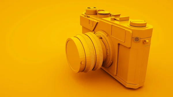 Gele Vintage Camera. Minimaal ideeënconcept, 3D-illustratie — Stockfoto