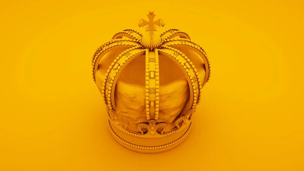 Coroa de ouro real no fundo amarelo. Conceito mínimo de ideia, ilustração 3D — Fotografia de Stock
