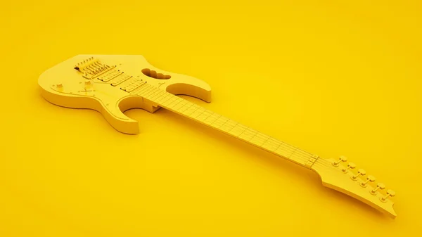 Yellow Electric Guitar on yellow background. Minimal idea concept, 3d illustration - Stock-foto