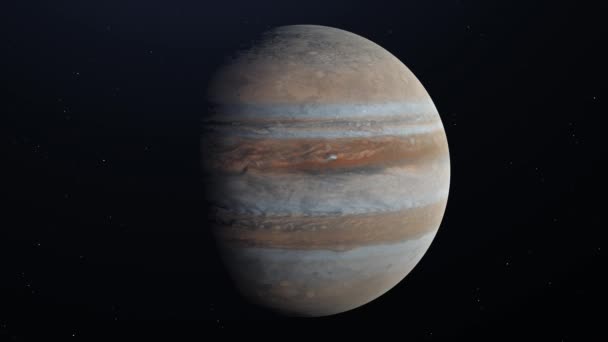 Planet Jupiter i rymden roterande och drivande bort, stjärnor i bakgrunden - 4k — Stockvideo