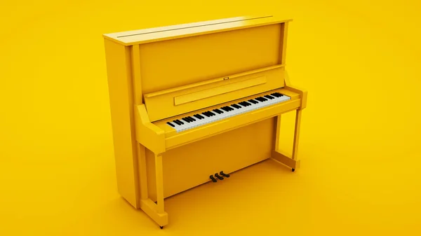 Žlutý klasický klavír. Minimální koncepce nápadu, 3D ilustrace — Stock fotografie
