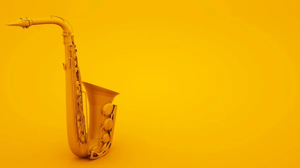 Saxophone sur fond jaune. Concept d'idée minimale, illustration en 3D — Photo