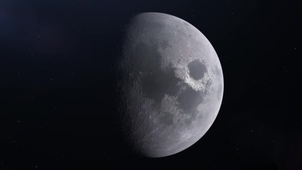 Ultra Realistic Moon está girando lentamente alrededor de su eje. Animación realista 3d de Terrenos satélite natural. 4k — Vídeos de Stock