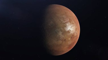 Mars gezegeni. Uzaydan bak. Gezegen 'in büyük bir yüzeyi güneş tarafından aydınlatılır. 3d oluşturma