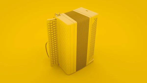 아코디언 노란색 배경. 러시아 민속 악기. 3D 삽화 — 스톡 사진