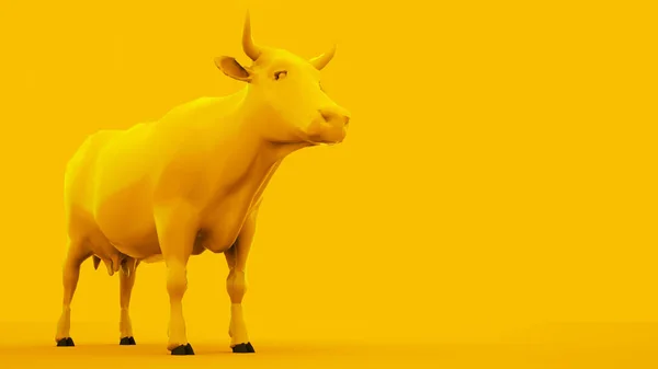 Vaca isolada em fundo amarelo. Conceito mínimo de ideia, ilustração 3D — Fotografia de Stock