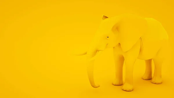 Olifant geïsoleerd op gele achtergrond. Minimaal ideeënconcept, 3D-illustratie — Stockfoto