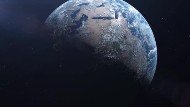 Rotação realista da Terra 360 graus com o brilho da lente de luz solar. Animação carregada. 4k — Vídeo de Stock