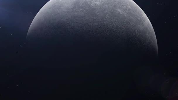 Планета Меркурий в космосе дрейфует, звезды на заднем плане. 3D анимация — стоковое видео