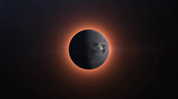 Полное солнечное затмение. Луна в основном покрывает видимое Солнце, создавая эффект золотого кольца с бриллиантами. 3d-рендеринг — стоковое фото