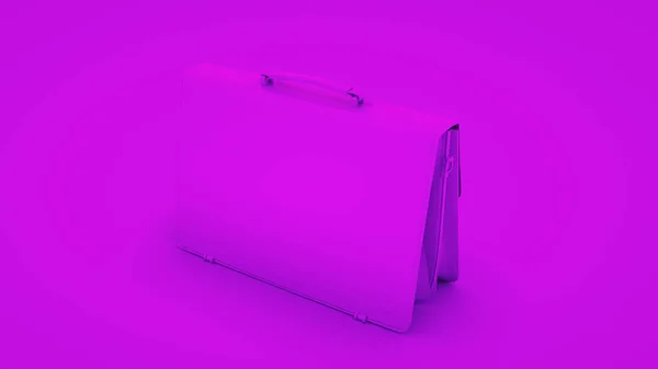 Skórzana walizka na fioletowym tle. Minimalna koncepcja pomysłu, renderowanie 3D — Zdjęcie stockowe
