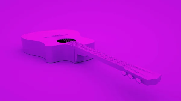 Gitara akustyczna na fioletowym tle. Minimalna koncepcja pomysłu, renderowanie 3D — Zdjęcie stockowe