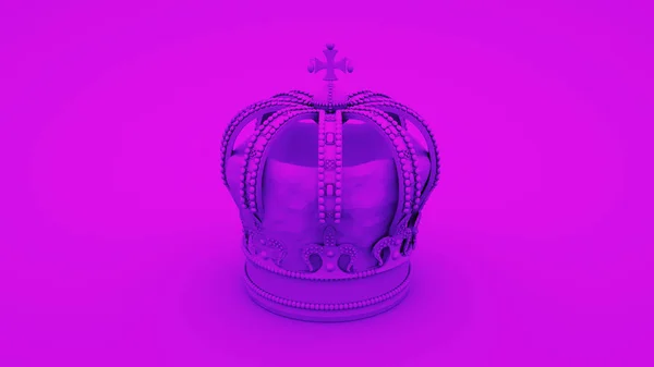 Koninklijke gouden kroon op paarse achtergrond. Minimale idee concept, 3d rendering — Stockfoto
