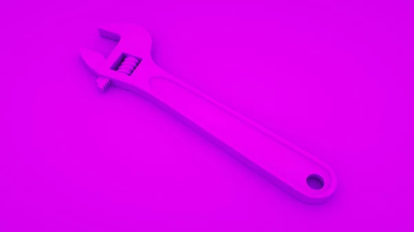 Adjustable wrench on purple background. Minimal idea concept, 3d rendering — 스톡 사진