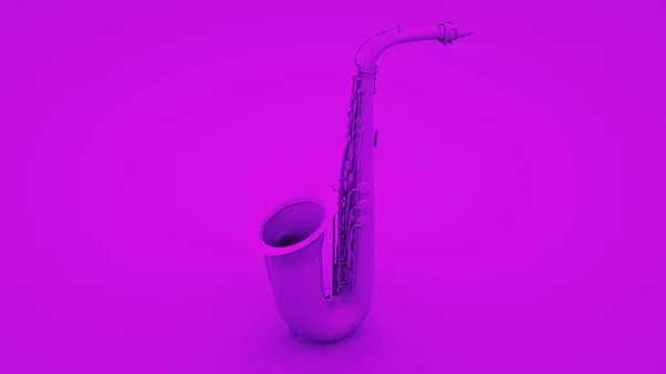 Saxofón sobre fondo púrpura. Concepto de idea mínima, representación 3d — Foto de Stock