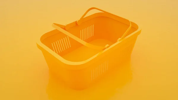 Plastic basket for food on yellow background. 3d illustration