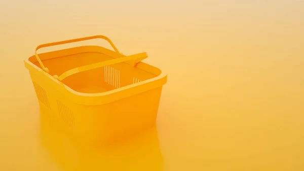 Корзина с едой на желтом фоне. 3d иллюстрация — стоковое фото