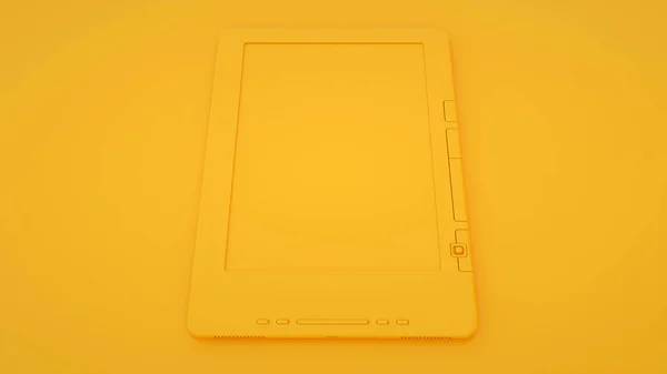 黄色背景的电子书或电子书阅读器。 3d说明 — 图库照片