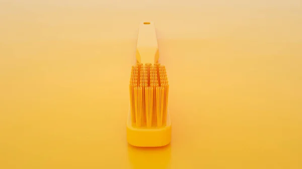 Желтая зубная щетка изолирована на желтом фоне. Концепция минимализма. 3d иллюстрация — стоковое фото