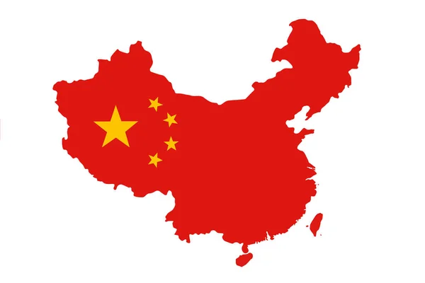 Çin bir harita üzerinde beyaz bir arka plan şeklinde bayrağı — Stok fotoğraf
