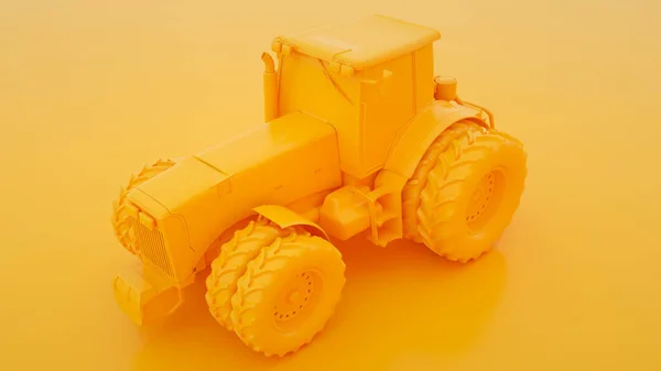 Желтый трактор. Минимальная концепция идеи. 3d иллюстрация — стоковое фото