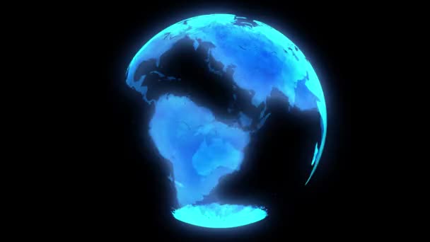 Planeta holograma digital azul Terra. Países holograma voando no ciberespaço. Planeta 3D científico rotativo Tecnologia de conectividade de negócios futurista Conceito de fundo abstrato. 4K Loopable — Vídeo de Stock