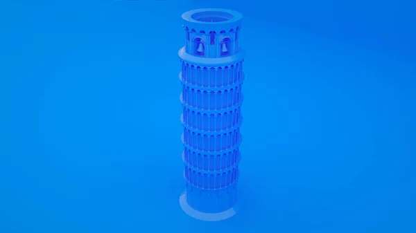 Niebieska pochyła wieża pizy na białym tle, renderowanie 3d — Zdjęcie stockowe