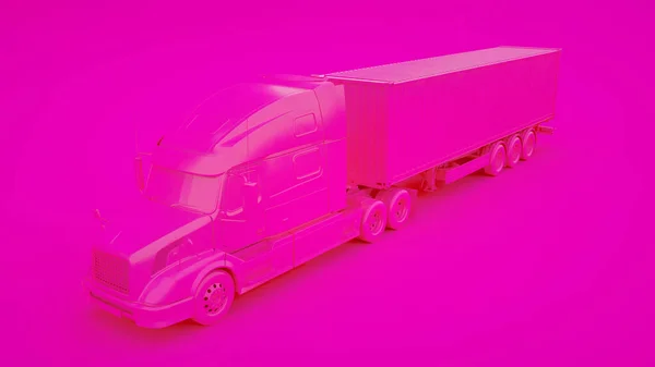 Ciężarówka naczepy. Minimalny pomysł. Różowy stonowany ilustracja 3d — Zdjęcie stockowe