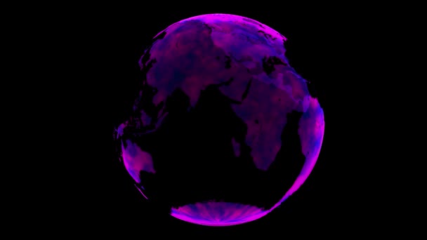 Розовая цифровая голограмма планеты Земля. Голограмма стран, летающих в киберпространстве. Вращение научной 3D планеты Футуристические технологии подключения бизнеса Абстрактная базовая концепция — стоковое видео
