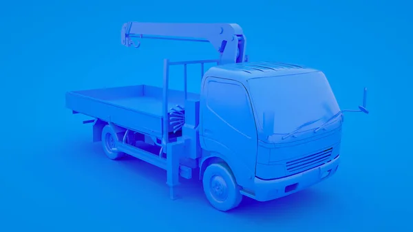 Grúa de camión aislada sobre fondo azul. renderizado 3d —  Fotos de Stock