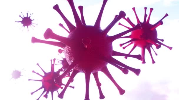 Visualisasi 3D epidemi berbahaya Coronavirus juga dikenal sebagai 2019-nCov. Virus yang terinfeksi di dalam darah. Perenderan 3D — Stok Video