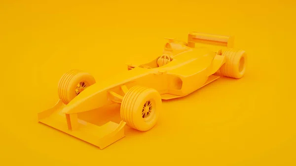在黄色背景下隔离的赛车。3d渲染 — 图库照片