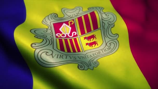 Drapeau d'Andorre agitant dans le vent. Drapeau national d'Andorre. Signe d'animation de boucle sans couture Andorre. 4K — Video