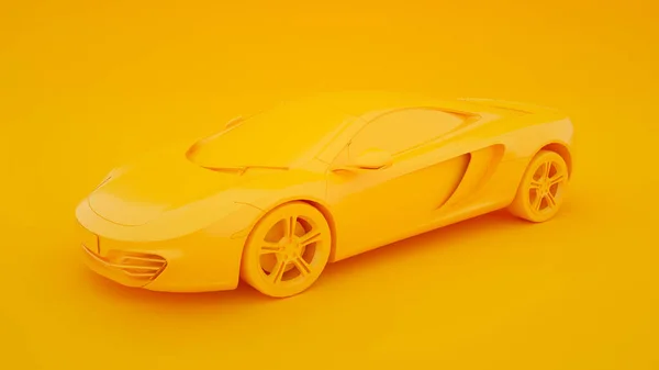 Samochód sportowy odizolowany na żółtym tle. 3d renderowanie — Zdjęcie stockowe