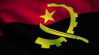 Angola bayrağı rüzgarda dalgalanıyor. Angola 'nın ulusal bayrağı. Angola 'nın kusursuz döngü animasyonunun işareti. 4k