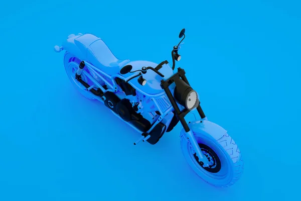 Klasický motocykl izolované na modrém pozadí. 3D vykreslování — Stock fotografie