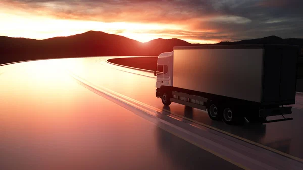 Vrachtwagen op de weg, snelweg. Vervoer, logistiek concept. 3d destructie — Stockfoto