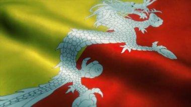 Bhutan bayrağı rüzgarda dalgalanıyor. Butan 'ın ulusal bayrağı. Butan 'ın kusursuz döngü animasyonunun işareti. 4k