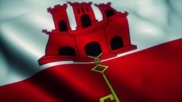 Drapeau de Gibraltar agitant le vent. Le drapeau national de Gibraltar. Signe d'animation de boucle sans couture Gibraltar. 4K — Video