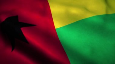Gine Bissau bayrağı rüzgarda dalgalanıyor. Ulusal Gine Bissau bayrağı. Gine Bissau 'nun kusursuz döngü animasyonunun işareti. 4k